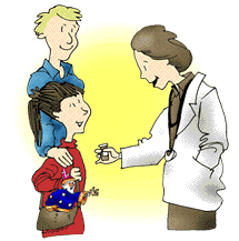 Hannah getting her medicine from her doctor