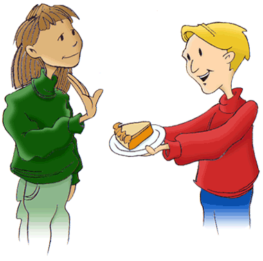 Hannah and friend trying to trade food