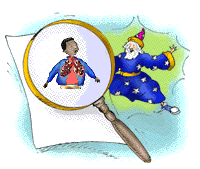 The wizard's magnifying glass shows how the medicine works.