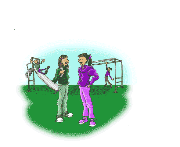 Girls talking at a playground
