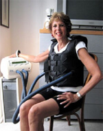 Suzanne Davis wearing "The Vest," which ensures that bacteria can’t host in the chest and cause more damage