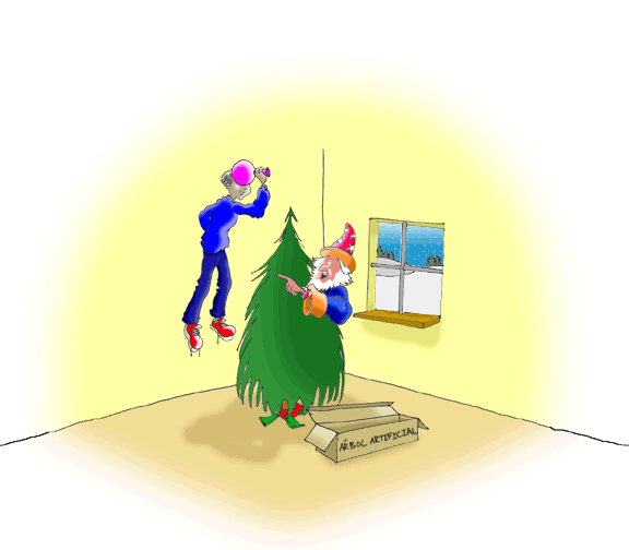 Zach and the Wizard with an artificial tree