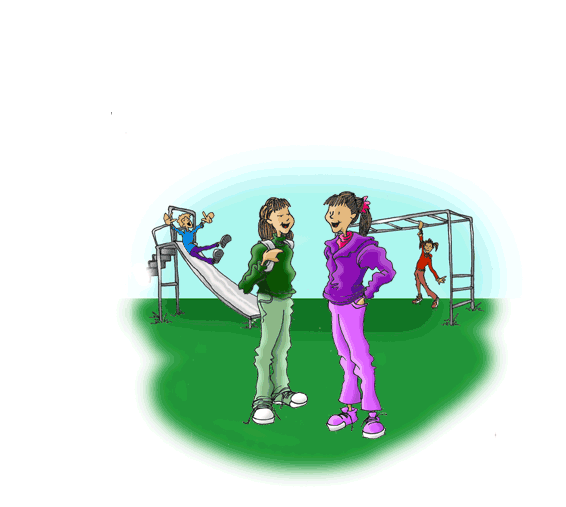 Tina and Hannah talking at the playground