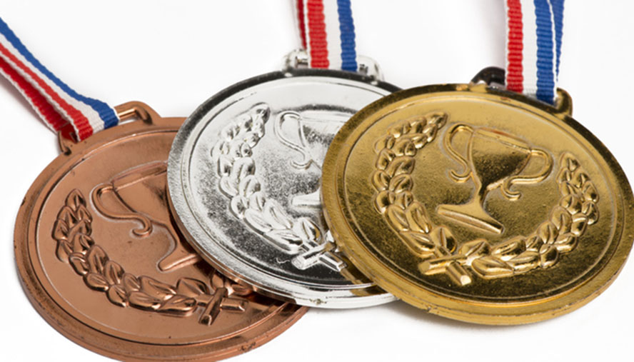 a gold, silver and bronze medal