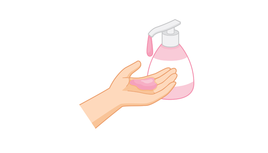 2. Apply soap and rub for at least 20 seconds