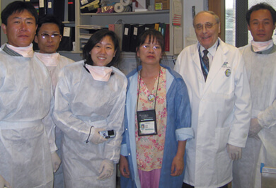 The world also comes to National Jewish Health. These North Korean doctors, posing with Leonid Heifets, MD, (second from right) Director of the Mycobacteriology Laboratory, learned how to set up effective programs for diagnosing and treating tuberculosis.