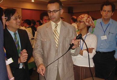 Ali Musani, MD, demonstrates an advanced bronchoscope at an interventional pulmonology and lung cancer course organized by Singapore General Hospital.