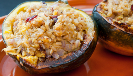 acorn squash with stuffing and cranberry sauce