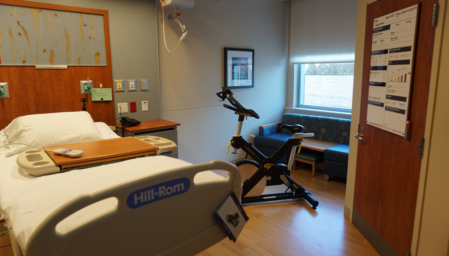 Cystic fibrosis patient room, complete with exercise equipment and wifi