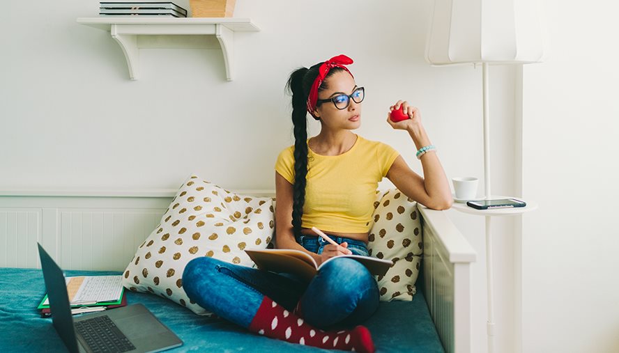 woman working on school work