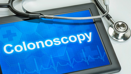 tablet screen with the word colonoscopy