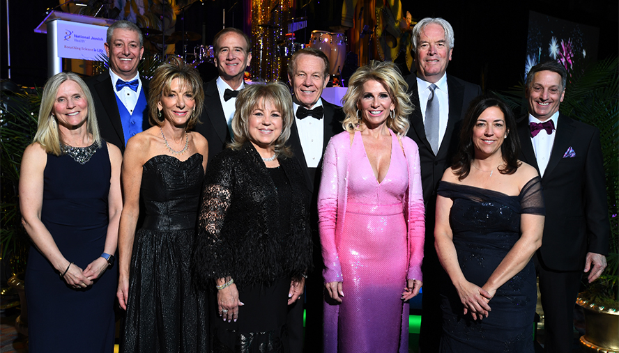 The 2020 Beaux Arts RIO Ball Grand Marshals Molly & Rob Cohen, Katherine Gold, National Jewish Health President and CEO, Michael Salem, MD, Judy & Charlie McNeil, Joy & Chris Dinsdale, and Kelly & Marc Steron.