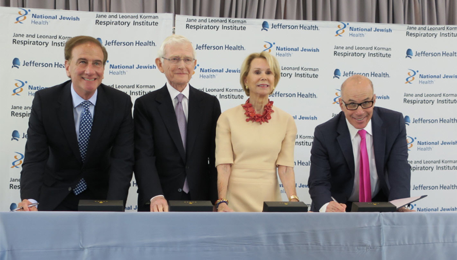 Today, Jefferson Health in Philadelphia and National Jewish Health, the nation’s leading respiratory hospital, based in Denver, Colorado, announced an agreement to create the Jane and Leonard Korman Respiratory Institute in Philadelphia.