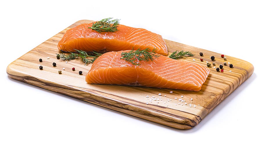 Salmon on a cutting board