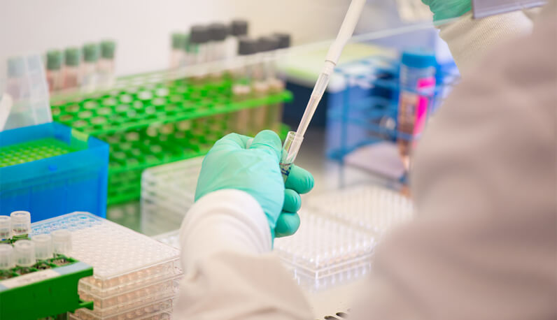 lab researcher filling test tube