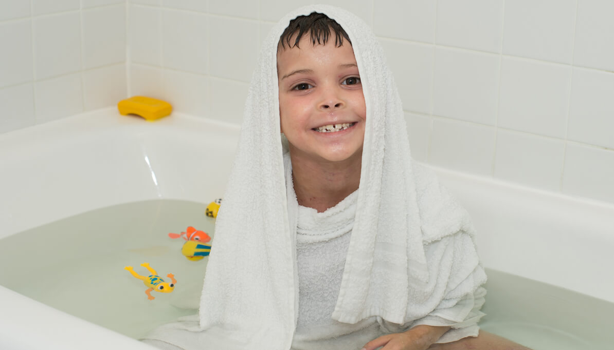 toddler in the bath tub