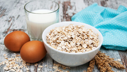 Healthy breakfast of oats, fruits, and milk Healthy breakfast of oats, fruits, and milk